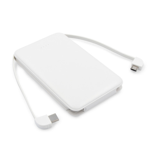 Power bank 5000 mAh ze zintegrowanymi kablami, adapter w komplecie | Presley Biały V0905-02 (17)