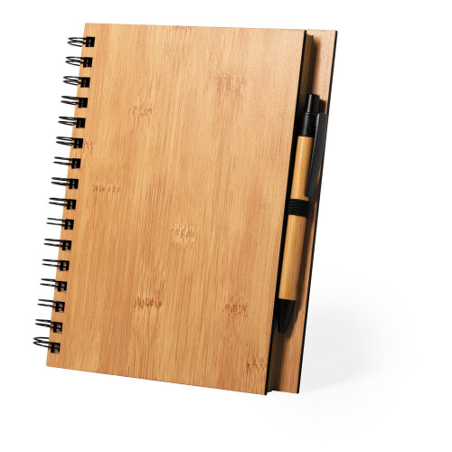 Bambusowy notatnik ok. A5 z długopisem brązowy V0206-16 (4)
