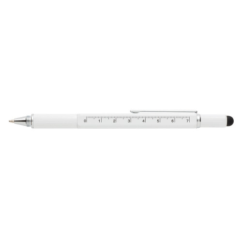 Długopis wielofunkcyjny, linijka, poziomica, śrubokręt, touch pen biały V1996-02 (5)