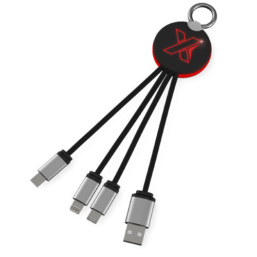 Kabel z podświetlonym logo 3w1 z brelokiem - SCX.design C16 Czerwony 2PX00221 (1)