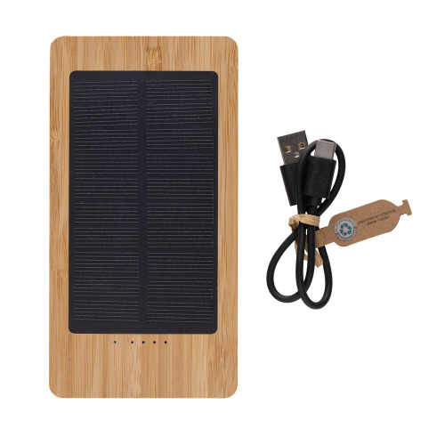 Bambusowy power bank 10000 mAh, ładowarka słoneczna Brązowy P322.399 (3)