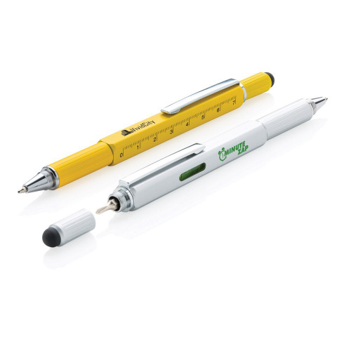 Długopis wielofunkcyjny, linijka, poziomica, śrubokręt, touch pen biały V1996-02 (11)