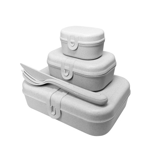 Zestaw 3 lunchboxów ze sztućcami Pascal ready organic grey 3168670 Szary KZL3168670 