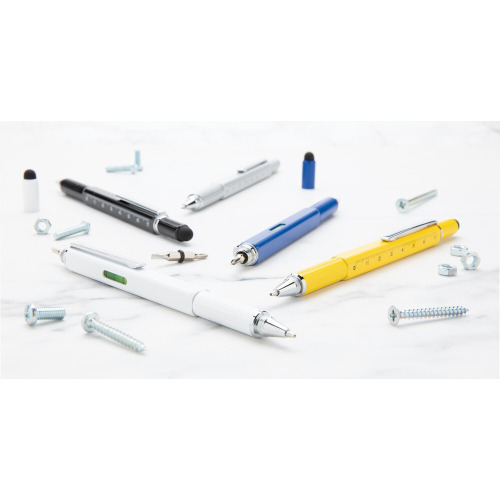 Długopis wielofunkcyjny, linijka, poziomica, śrubokręt, touch pen biały V1996-02 (10)